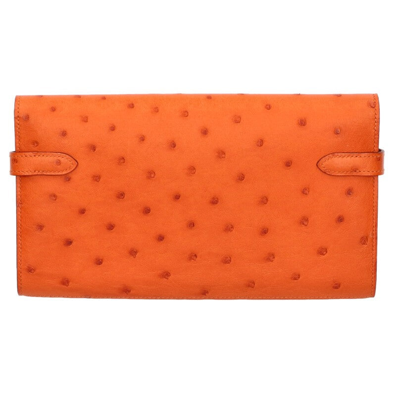 HERMES Kelly Wallet Ostrich Leather Silver HW Size ONE SIZE
