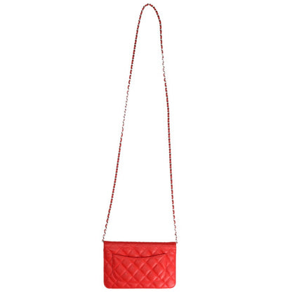 CHANEL Caviar Leather Chain Wallet Red/Silver Size ONE SIZE