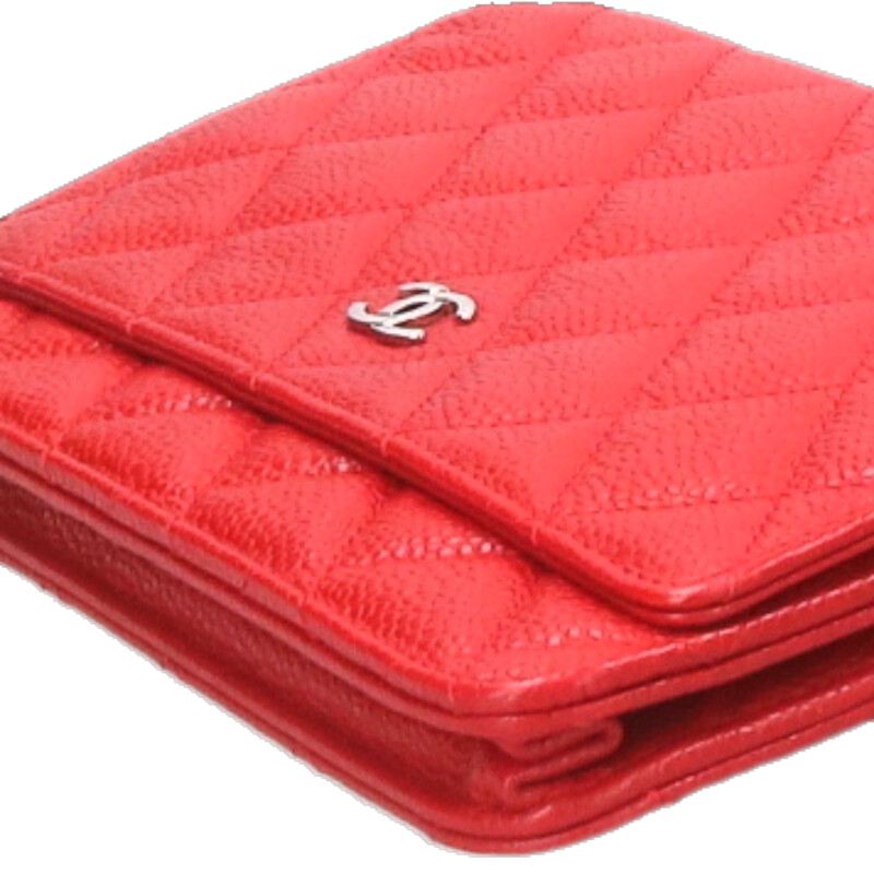 CHANEL Caviar Leather Chain Wallet Red/Silver Size ONE SIZE
