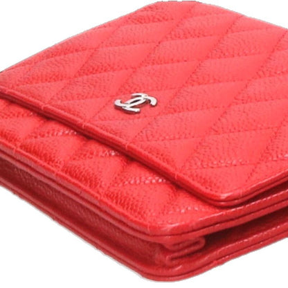 CHANEL Caviar Leather Chain Wallet Red/Silver Size ONE SIZE