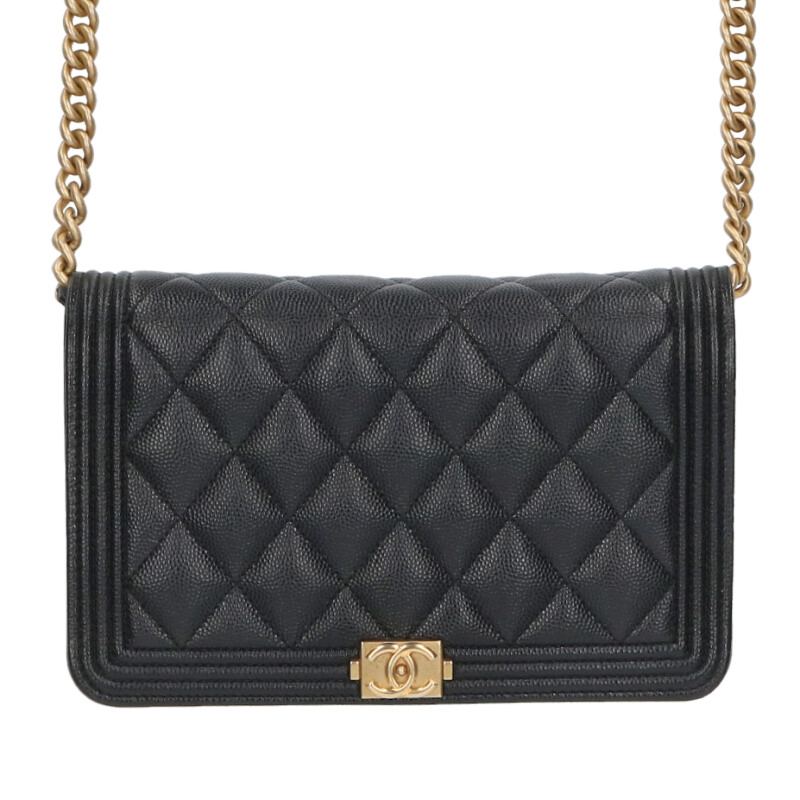 CHANEL Boy Chanel Caviar Leather Chain Wallet Size ONE SIZE