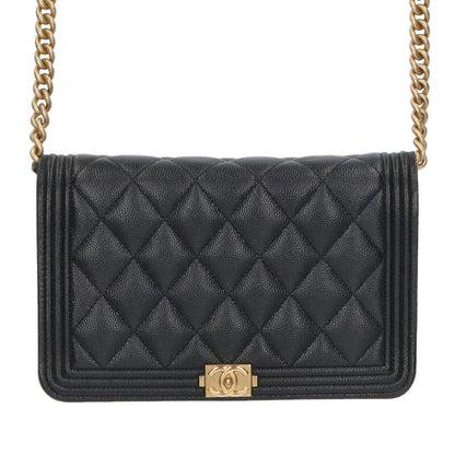 CHANEL Boy Chanel Caviar Leather Chain Wallet Size ONE SIZE