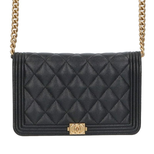 CHANEL Boy Chanel Caviar Leather Chain Wallet Size ONE SIZE