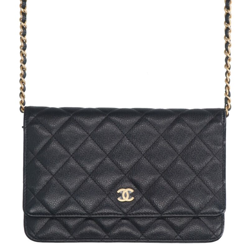 CHANEL Logo Embossed Lambskin Chain Wallet Size ONE SIZE