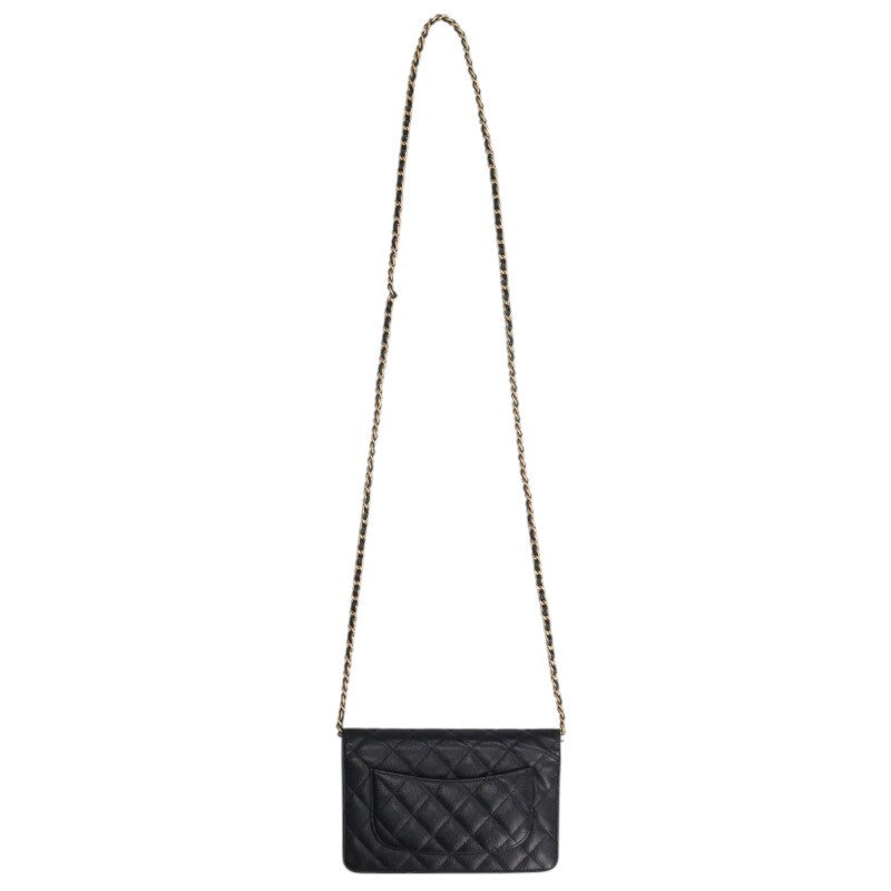 CHANEL Logo Embossed Lambskin Chain Wallet Size ONE SIZE