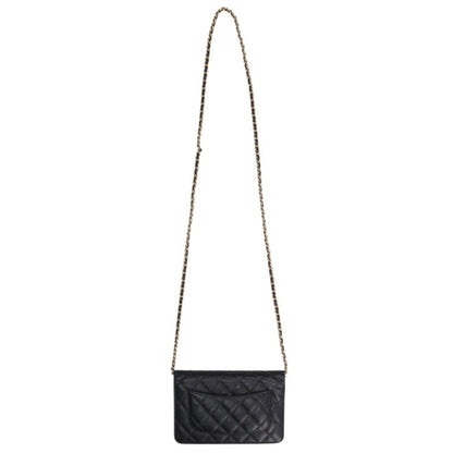 CHANEL Logo Embossed Lambskin Chain Wallet Size ONE SIZE