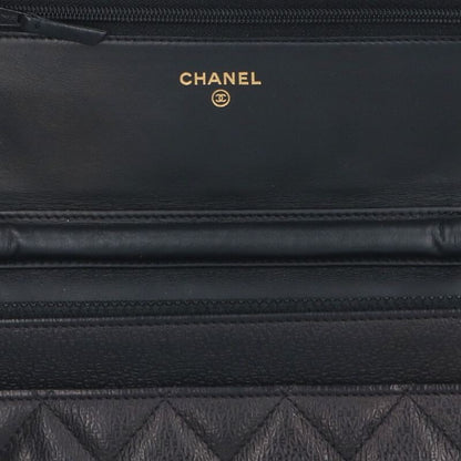 CHANEL Logo Embossed Lambskin Chain Wallet Size ONE SIZE