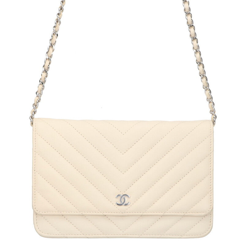 CHANEL Chevron Caviar Leather Chain Wallet Size ONE SIZE