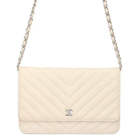 CHANEL Chevron Caviar Leather Chain Wallet Size ONE SIZE