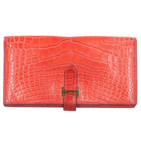HERMES Bearn Soufflet Matte Alligator Red/Gold Size ONE SIZE