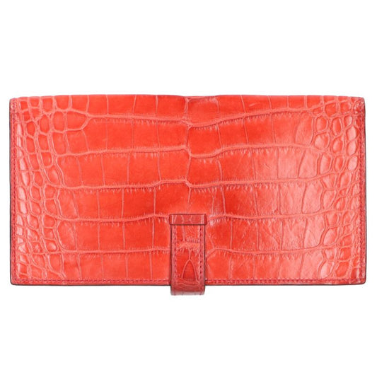 HERMES Bearn Soufflet Matte Alligator Red/Gold Size ONE SIZE
