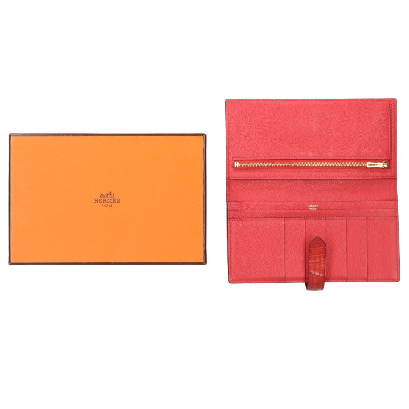 HERMES Bearn Soufflet Matte Alligator Red/Gold Size ONE SIZE
