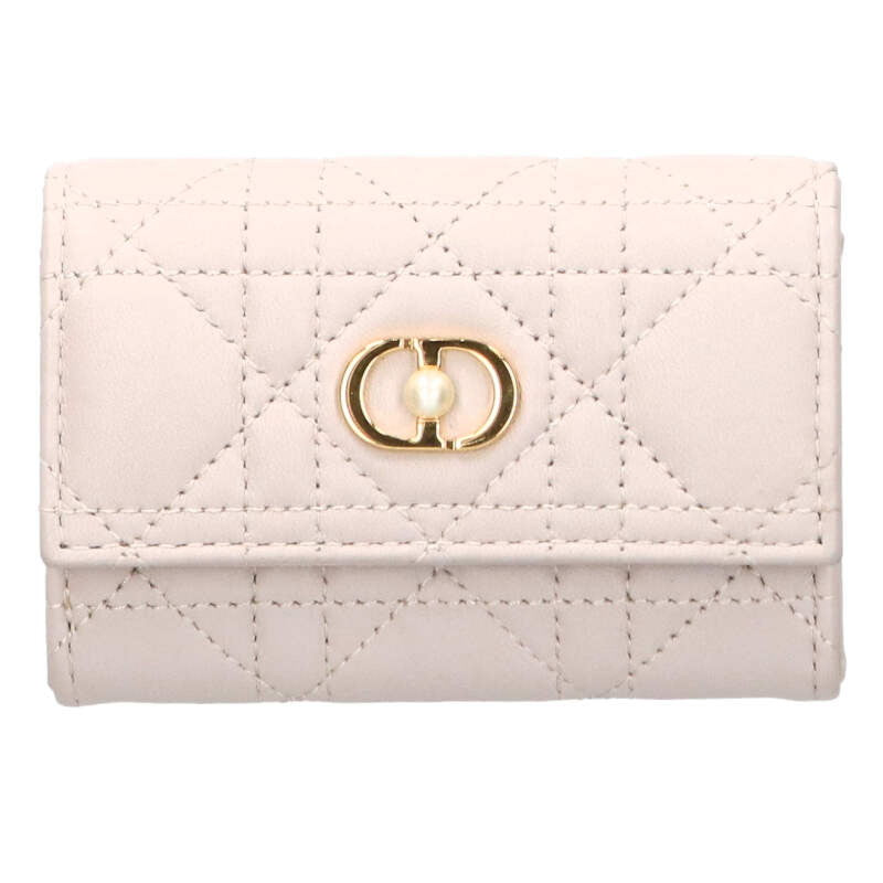 DIOR CD Resin Pearl Lambskin Wallet Beige Size ONE SIZE