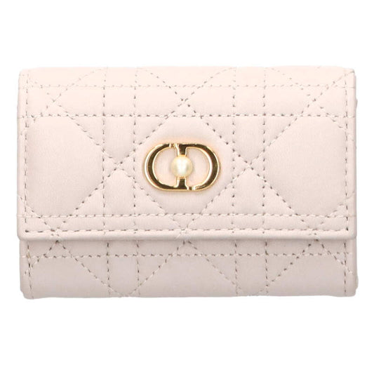 DIOR CD Resin Pearl Lambskin Wallet Beige Size ONE SIZE