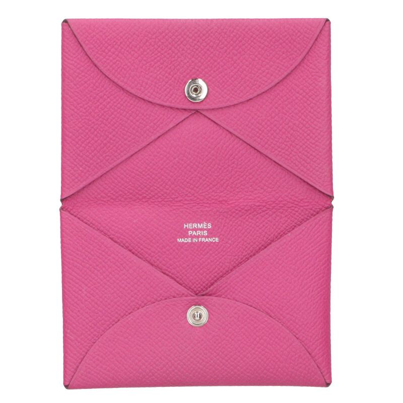 HERMES Calvi Leather Coin Purse Pink Size ONE SIZE