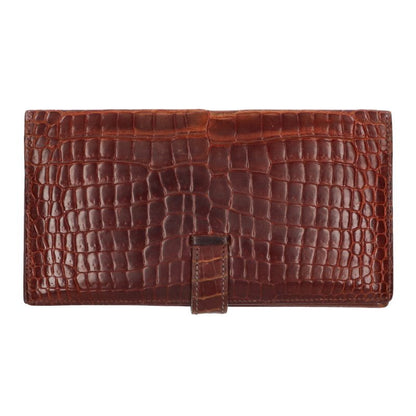 HERMES Bearn Soufflet Porosus Shine Wallet Brown