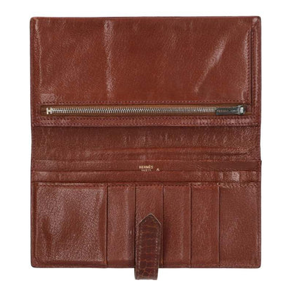HERMES Bearn Soufflet Porosus Shine Wallet Brown