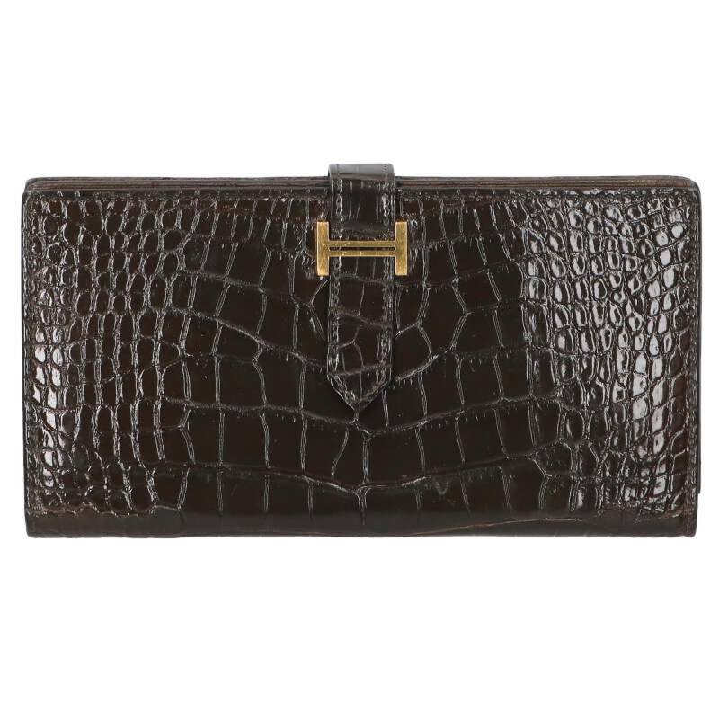 HERMES Bearn Soufflet Alligator Wallet Size ONE SIZE