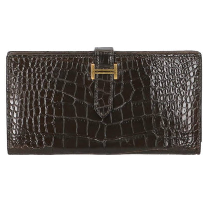HERMES Bearn Soufflet Alligator Wallet Size ONE SIZE