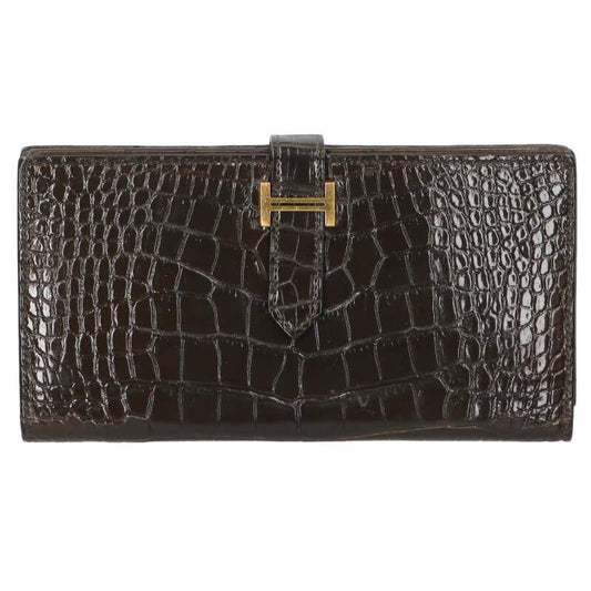 HERMES Bearn Soufflet Alligator Wallet Size ONE SIZE