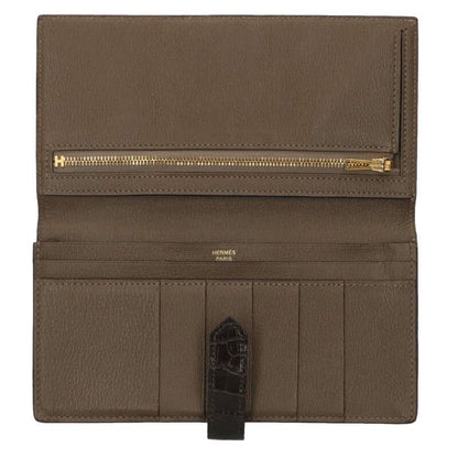 HERMES Bearn Soufflet Alligator Wallet Size ONE SIZE