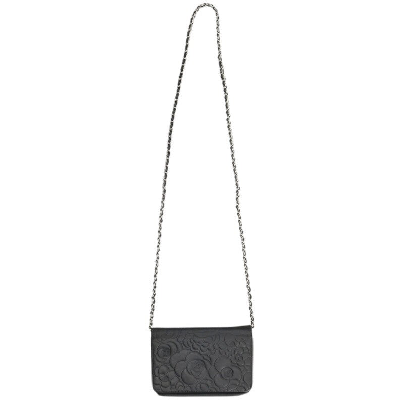 CHANEL Camellia Chain Wallet Black/Silver Size ONE SIZE