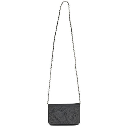 CHANEL Camellia Chain Wallet Black/Silver Size ONE SIZE