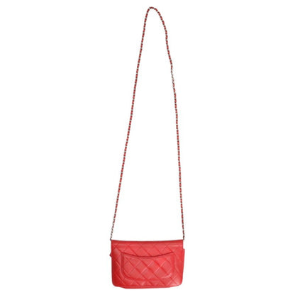 CHANEL Lambskin Chain Wallet Red/Silver Size ONE SIZE