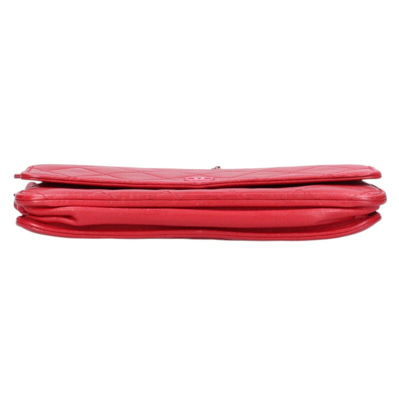 CHANEL Lambskin Chain Wallet Red/Silver Size ONE SIZE