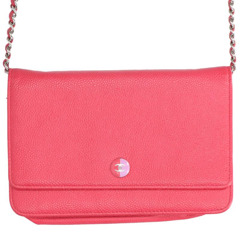 CHANEL Coco Button Caviar Skin Chain Wallet Size ONE SIZE