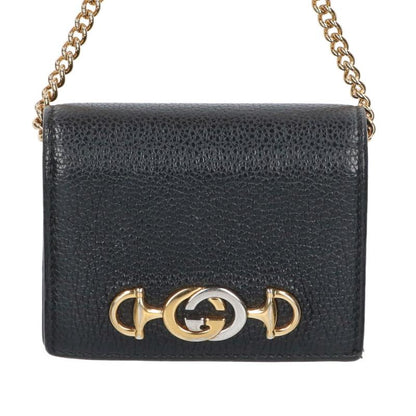 GUCCI Zumi Compact Chain Wallet Black & Gold Size ONE SIZE