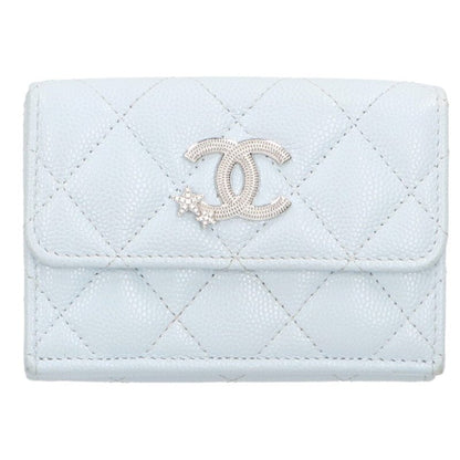 CHANEL Matelasse Coco Star Tri-Fold Light Blue Size ONE SIZE