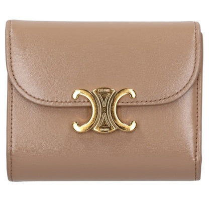 CELINE Small Triomphe Leather Beige Gold Wallet Size ONE SIZE