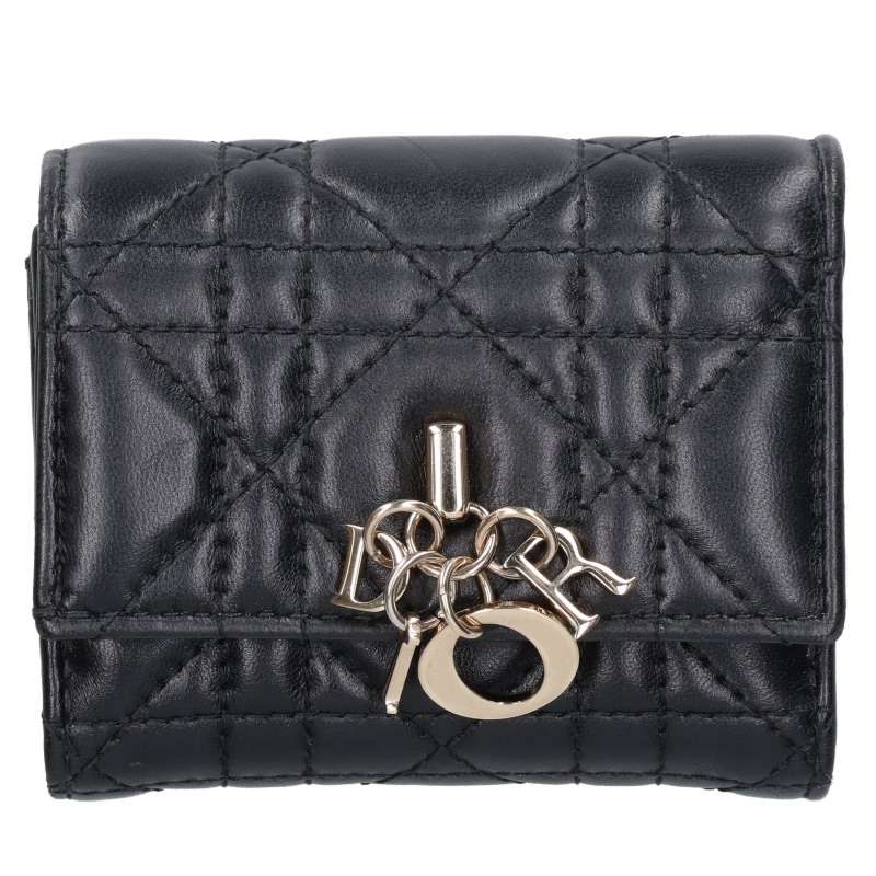 Christian Dior Mini Tri-fold Wallet Black Size ONE SIZE