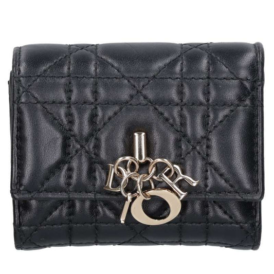 Christian Dior Mini Tri-fold Wallet Black Size ONE SIZE