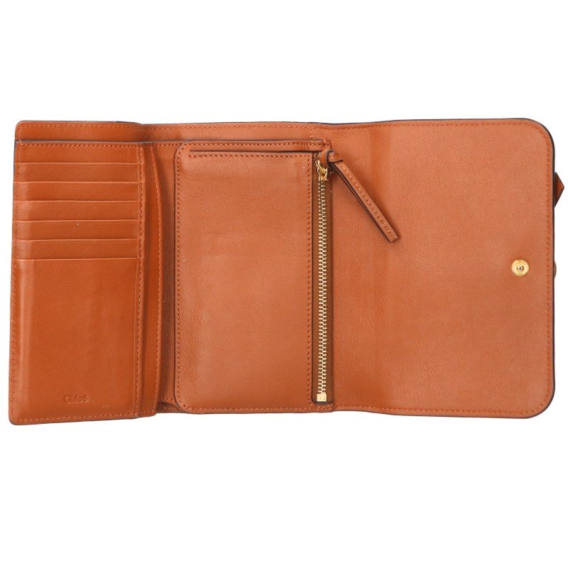 Chloe Tri-fold Compact Wallet Brown Gold Size ONE SIZE