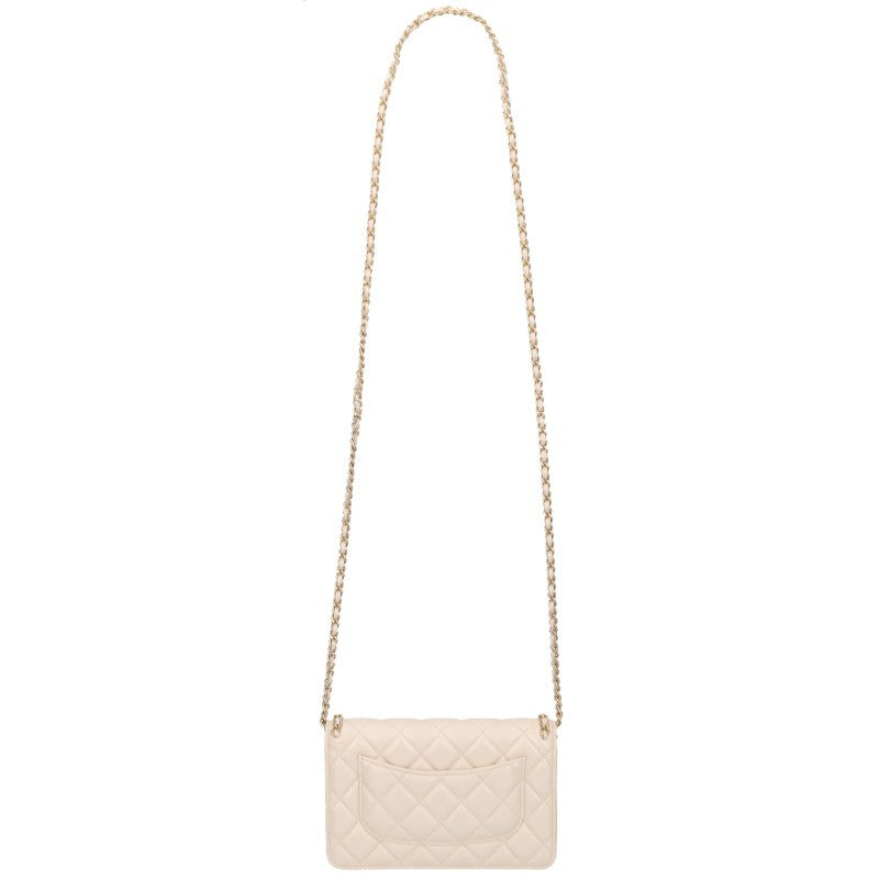 CHANEL Matelasse Lambskin Chain Beige Gold Wallet Size ONE SIZE