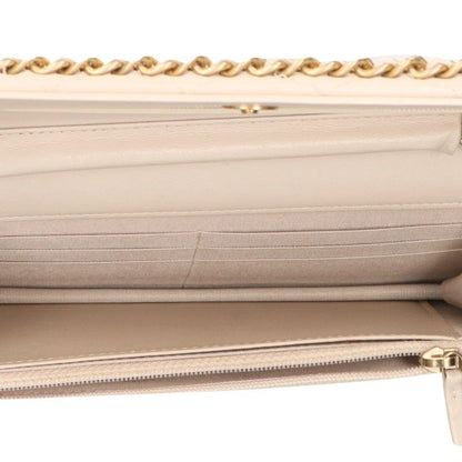 CHANEL Matelasse Lambskin Chain Beige Gold Wallet Size ONE SIZE