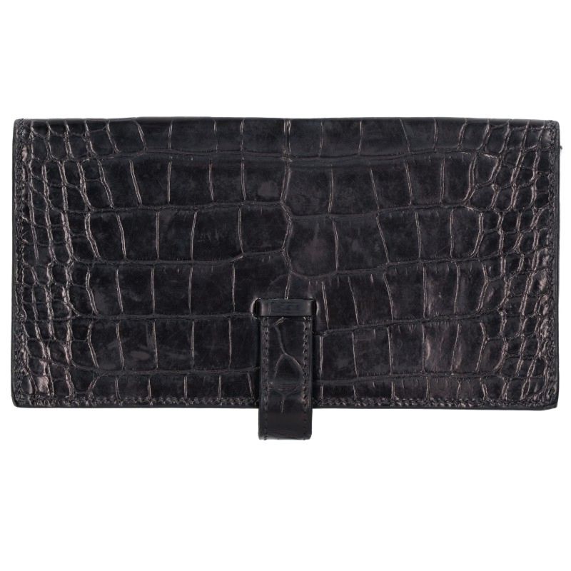 HERMES Béarn Soufflet Alligator Wallet Black Size ONE SIZE