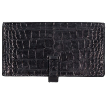 HERMES Béarn Soufflet Alligator Wallet Black Size ONE SIZE