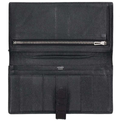 HERMES Béarn Soufflet Alligator Wallet Black Size ONE SIZE