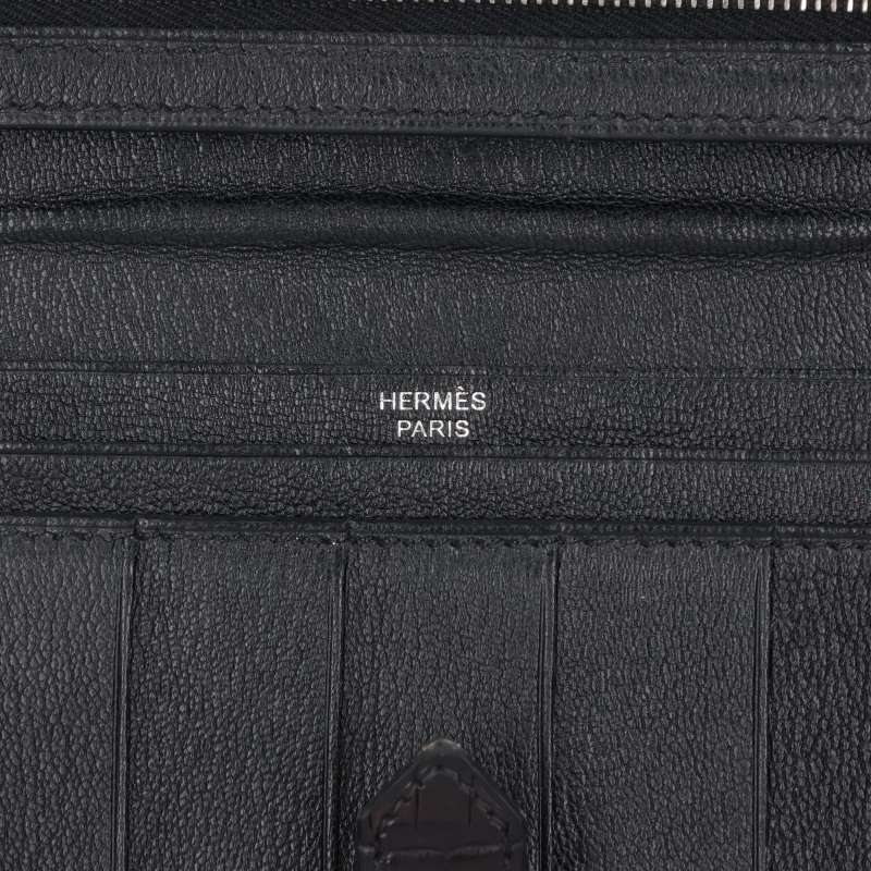 HERMES Béarn Soufflet Alligator Wallet Black Size ONE SIZE