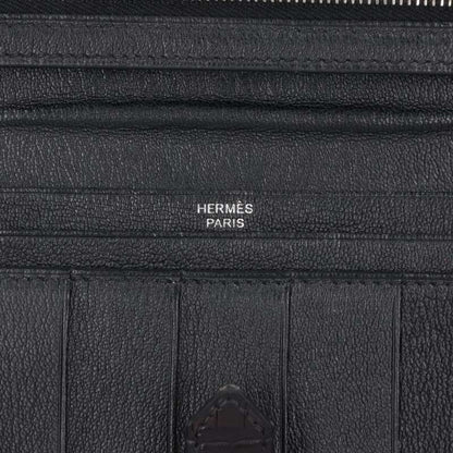 HERMES Béarn Soufflet Alligator Wallet Black Size ONE SIZE