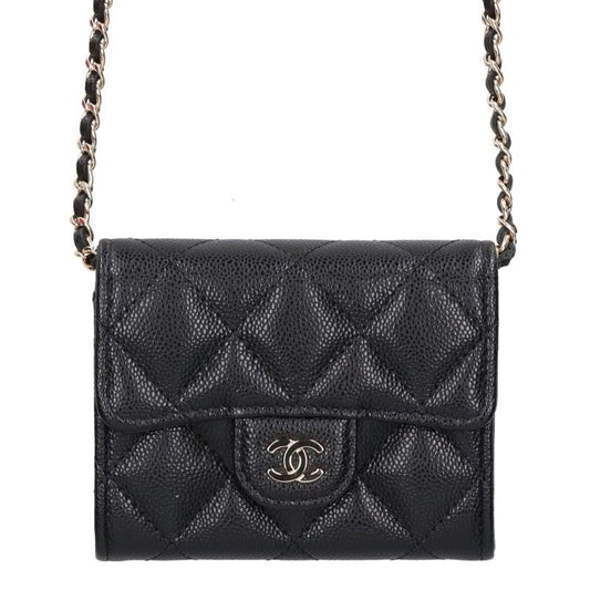 CHANEL Matelasse Caviar Skin Black Gold Wallet