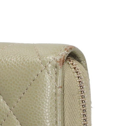 CHANEL Caviar Skin Round Zip Coin Green Gold Coin Case Size ONE SIZE