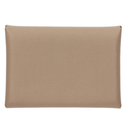 HERMES Calvi Duo Leather Coin Case Beige Size ONE SIZE