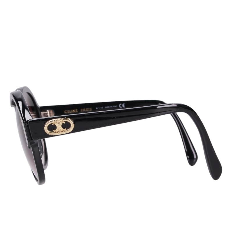 CELINE Triomphe Round Frame Sunglasses Black Gold Size 61