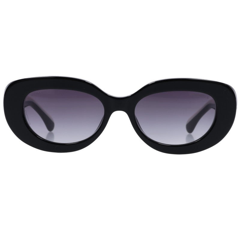 CHANEL Oval Shape Sunglasses Black White Size 53