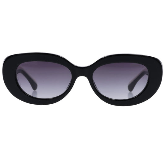 CHANEL Oval Shape Sunglasses Black White Size 53