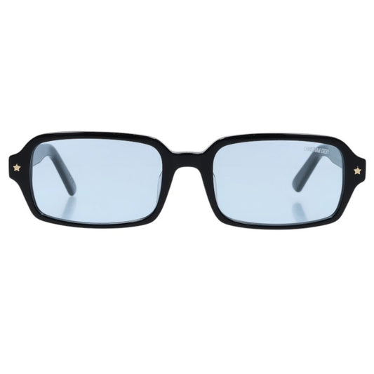 DIOR Side Logo Rectangular Shape Black Gold Sunglasses Size 55
